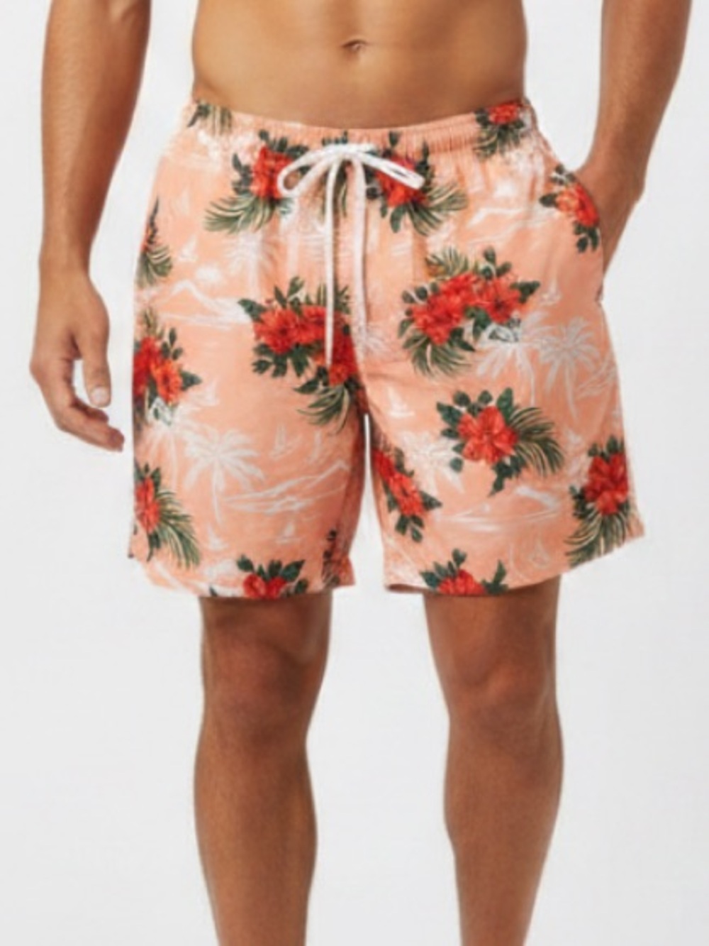 Floral Peach Men's Swim Trunks